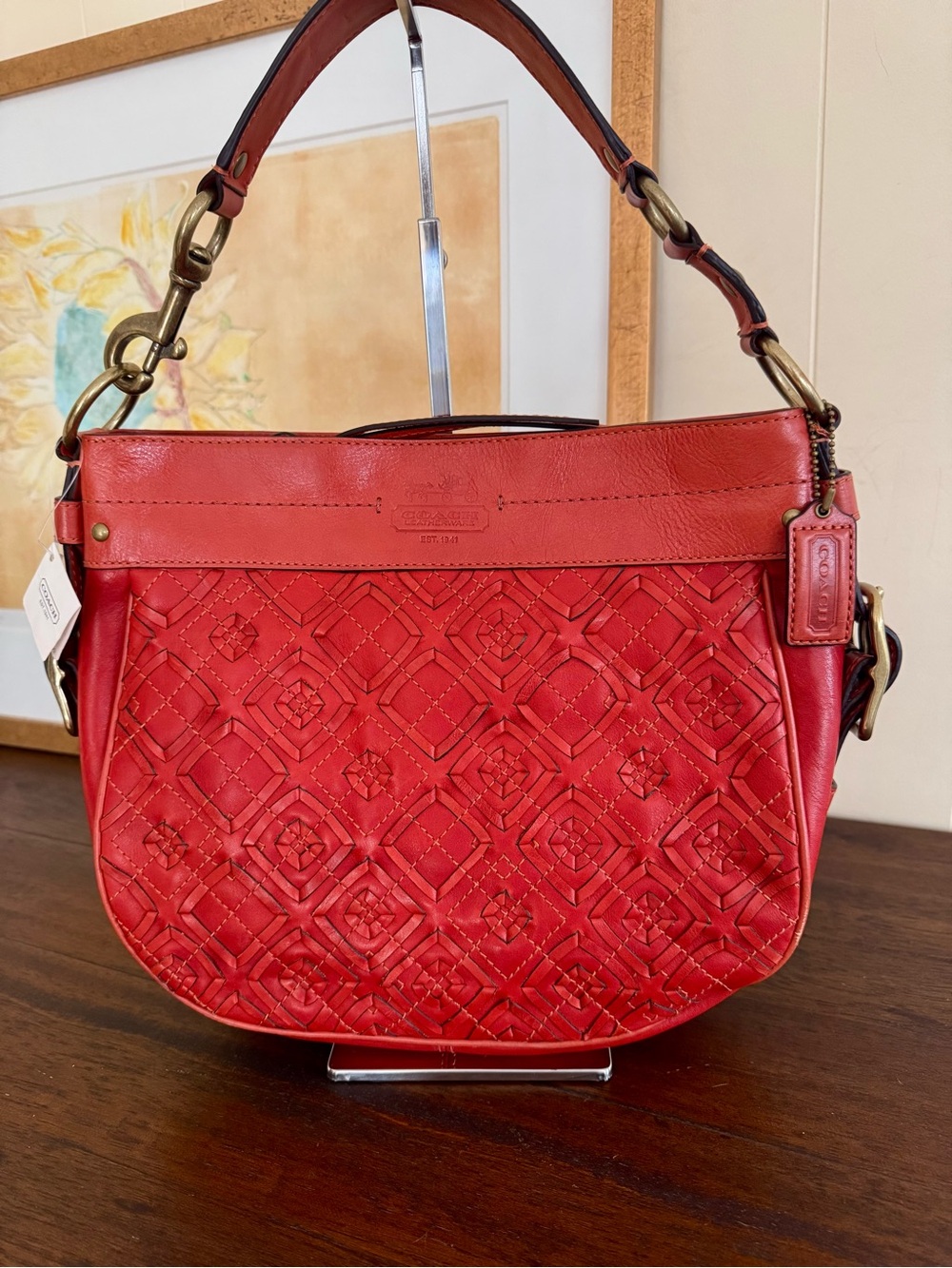 COACH Zoe Hobo Woven Leather Bag Red Burnt Orange NWT 12738 Limited Edition